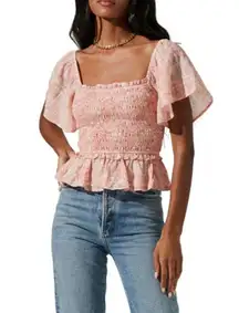 💕ASTR THE LABEL💕 Flutter Sleeve Smocked Top ~ Clay Multi Floral Medium M NWT