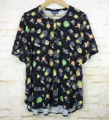 Modcloth Zodiac Top Women Plus 2X Black Winning Them Over Short Sleeve Pin-Tucks