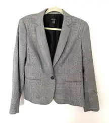 Nine West Gray Houndstooth Long Sleeve Front Pockets Lined Blazer Sz 10