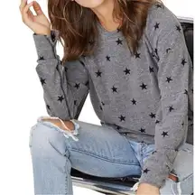 LNA Women’s S Heather Gray Brushed Cropped Black Star Print Cropped Sweatshirt