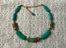 Beautiful Vintage Collar Choker Necklace Signed Japan Floral Beads On Memory Wire