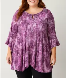 Catherines Pink Crinkle Pleated‎ Beaded Keyhole Neck Georgette Tunic Size 4X