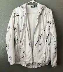 New Balance Jacket Womens M White Marble Long Sleeve Full Zip Hooded Windbreaker