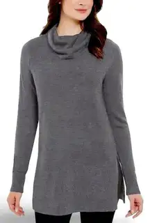 ADRIENNE VITTADINI🌀MEDIUM🌀GREY PREMIUM KNIT COWL NECK LONG SWEATER 🌀