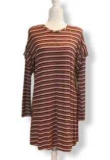 Dress Long Sleeve Stripes Shoulder Ruffle XL NEW