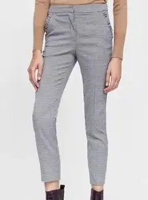 Zara TRF Gray Plaid Ruffle Straight Leg Dress Trousers L