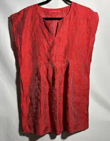 Cut Loose Womens Red Striped Floral Embossed Sleeveless Top M Iridescent‎ V Neck