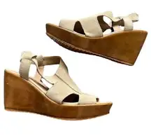 Anthropologie  Barbara Barbieri Wedge Sandals Size 7.5 Italian Suede Taupe Shoes