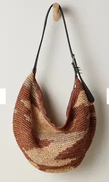 Free People Green Sleeveless Top with Brown and Tan Woven Bag