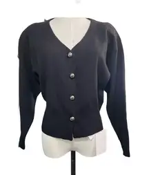 Pixie Market Black Cardigan Sweater Women's Small Shoulder Pads Silver NWT