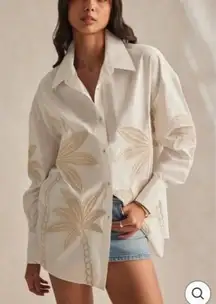 Hemant and Nandita Ari Button Up Shirt Off White Palm Embroidered Long Sleeve XS