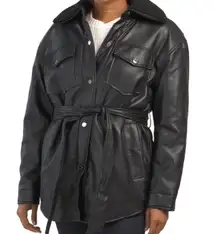 Winter long Faux leather jacket coat trench motorcycle jacket belted coat collar