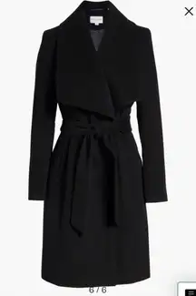 Cole Haan Signature Oversize Belted Weave Wool Blend Wrap Coat Black, Size 10