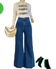 CASUAL CORNER VINTAGE 1990'S WHITE COTTON BUTTON DOWN W/GREEN, BLUE & GOLD (6)