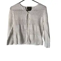 Eddie Bauer Crochet Cardigan Sweater Sm White Linen Blend Button Up Knit Cottage