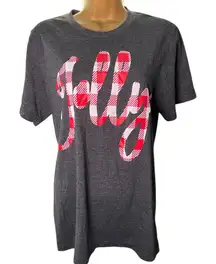 Bella + Canvas Christmas Fitted Tee Red Plaid Jolly GraphicHeather Gray M