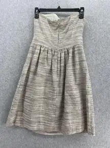 Banana Republic Women's Strapless Dress Striped Brown Linen Marled Size 6 Pleats