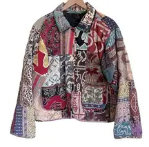 Sacred Threads Womens Patchwork Jacket XL Shabby Chic Quilted Boho Elephant Vtg