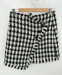 Anthropologie J.O.A Black White Tweed Mini Wrap Skirt Womens Size Small NWT