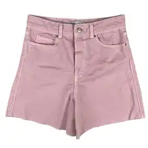 Zara Pink High Waist Wide Leg Raw Cut Hem Stretch Denim Jeans Shorts Size 2