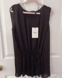 NWT295$ Theory Shirred  Silk Tank In Black Light Charmeuse  Size M