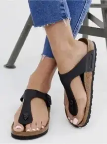 BIRKENSTOCK Gizeh Oiled Leather Sandal in Black Size EU 41 / US 9.5-10