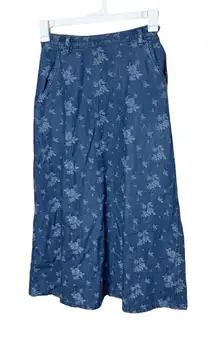Liz Claiborne Petite Denim Skirt Floral Maxi Womens Size 6 Blue