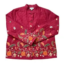 Breckenridge Womens Quilted Coat Jacket Pumpkin Leaves Red Large Petite