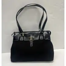 Etienne Aigner Linen Blend & Faux Leather Shoulder Bag Purse Double Handle