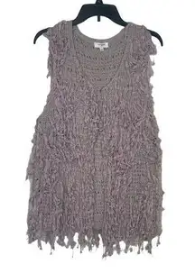 Umgee Women's Cardigan Wrap Shaggy Open Front Fringe Vest Sleeveless Grey Large