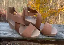 Dr. Scholl's Barton Band Wedge Sandal Saddle Color Sz 9.5