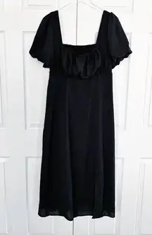 Cider  Black Split Knotted Shirred Midi Dress