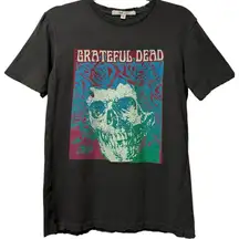 Rare Junk Food Grateful Dead Skull & Roses Tee Made in USA Washed Black XS