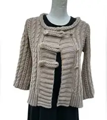 Heather B Cardigan Buttoned Cable Knit Sweater Size Large 3/4 Sleeves Cropped