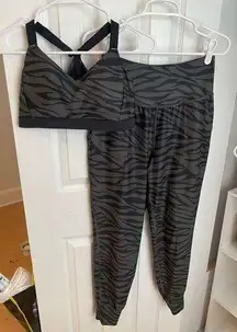 Grey & Black Animal Print Powersoft 7/8 Jogger and Sports Bra Set