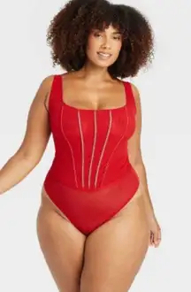 Auden Red Women's Rhinestone Lingerie Bodysuit