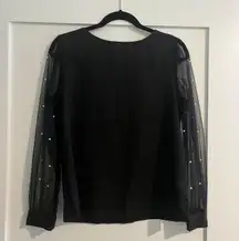 SheIn NWOT  Black Pearl Sheer Mesh Long Sleeve Blouse Size Medium