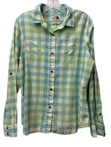 The North Face Plaid Button Down Green And Blue Women’s Large