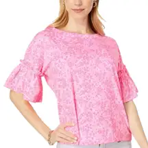 Lilly Pulitzer Ziva Top Pink Shandy Invest a Gator Top Sz XS Bell Sleeve Floral