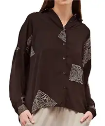 GRADE & GATHER Geo Satin Shirt Women S Black Oversized Office Boho Whimsygoth