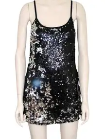 ENTI Flip Sequin Black & Silver Cami Sexy Stretch Cocktail Dress Small
