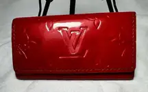 Louis Vuitton Paris Red Leather 4 Key and Card Holder Made in Spain