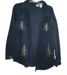 Glitterwear Granny Chic Ugly Christmas Tree Black Fleece Jacket Women's‎ XL