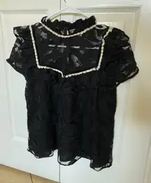 Black Ruffled High Neck Lace Top