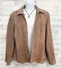 CHICO’S Light Brown Leather Perforated Jacket / Blazer, Chico’s Sz 1 (M / 8)