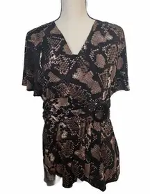 R & M Richards  14 snakeskin print brown & black top.