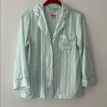 Kate Spade| Light Blue Striped Pajama Top with Embroidered Mrs. Pocket sz S