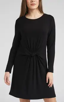 Aerie Women Sz XL Black Ribbed Casual Long Sleeve Twist Front T-Shirt Mini Dress