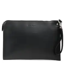 Salvatore Ferragamo Leather Portfolio Zip Pouch Large Black NEW