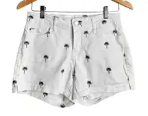 Crown & Ivy White Palm Tree Print Denim Shorts Womens Size 4